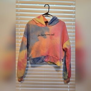 Rue21, Colorful Tie-Dye Cropped Hoodie, XL "He Loves Me Not'
